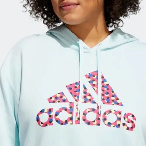 Adidas Women's Halo Mint Cotton Graphic Logo Fleece Pullover Hoodie-Plus Size 2X - Picture 3 of 6